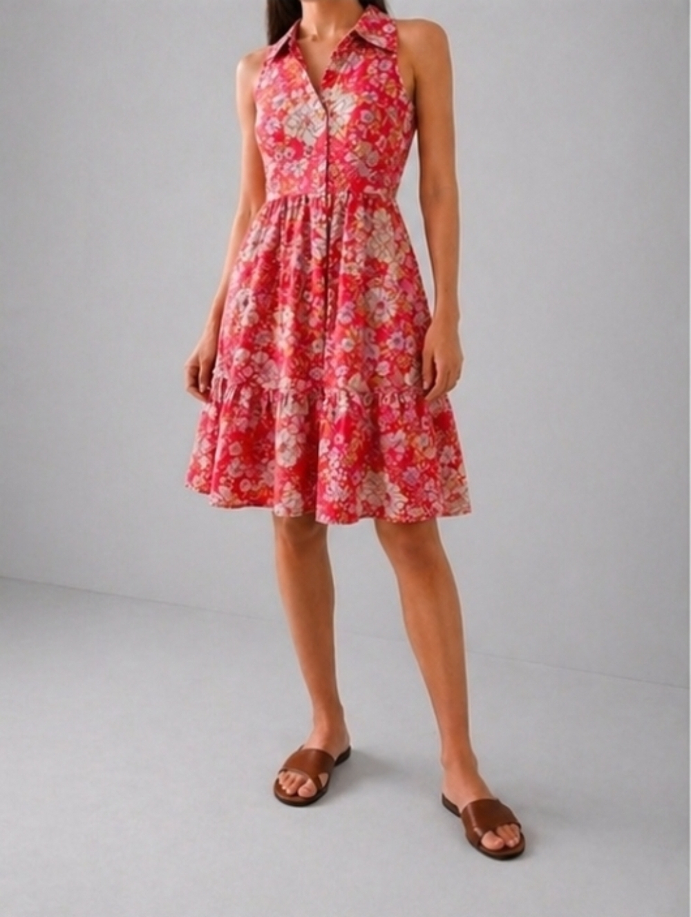 BOG COLLECTIVE Pink Floral Short Sleeves Maxi Tiered Dress Size Small. NEW